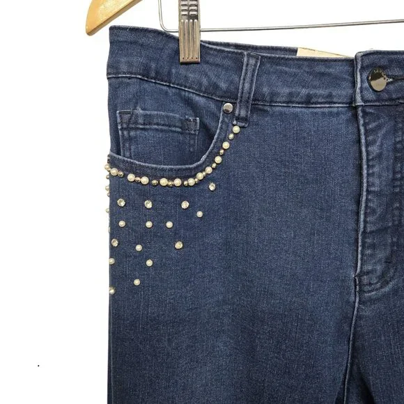 Women’s Straight Leg Dark Blue Jeans with Stud Embellishment - Picture 4 of 15